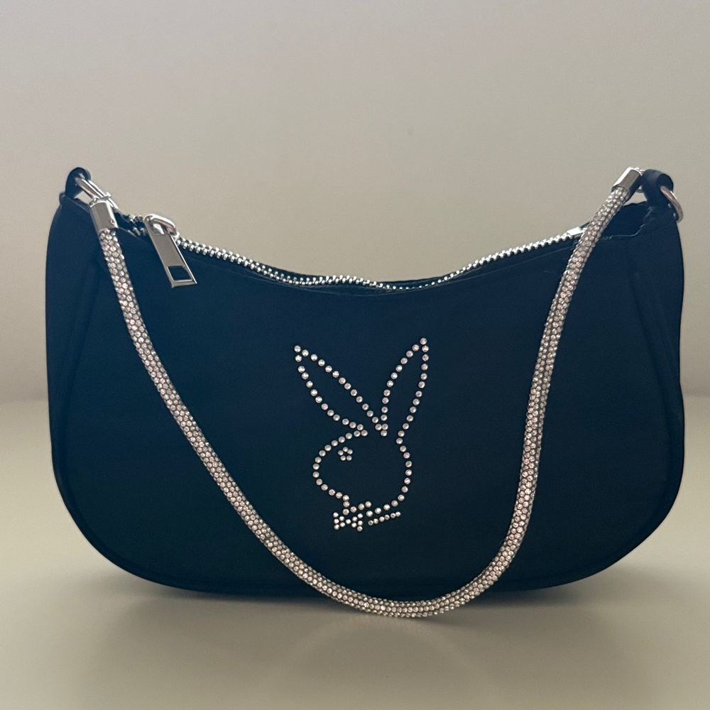 PLAYBOY Black and Silver Embellished Shoulder Bag
